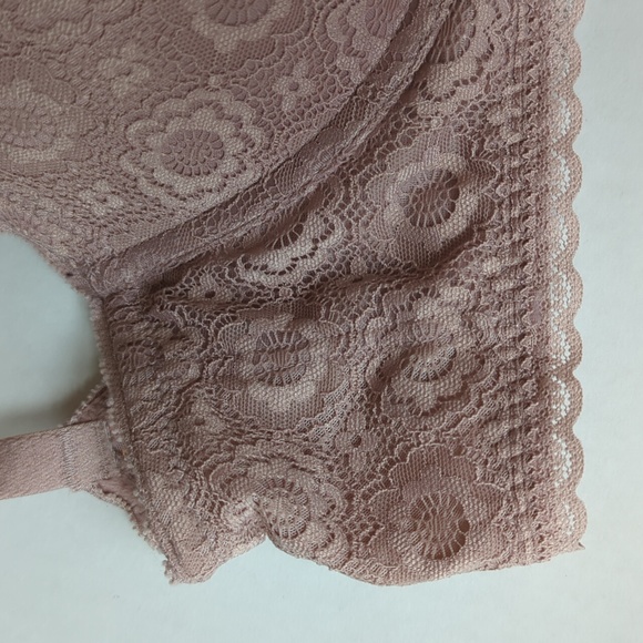 Aerie Real Happy Plunge Crochet Lace Underwire Bra 36D Pink Tan Purple - Picture 9 of 16